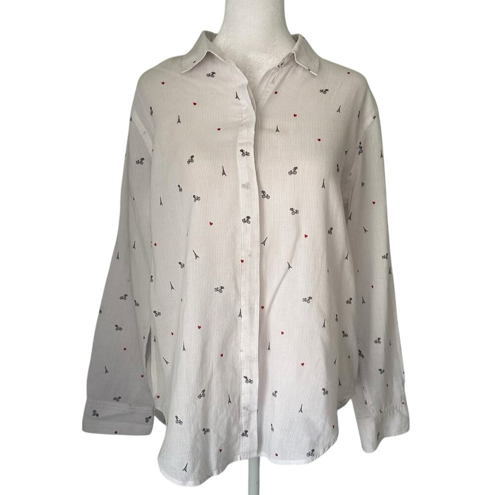 Rails Taylor Little Paris white striped button-down shirt size S